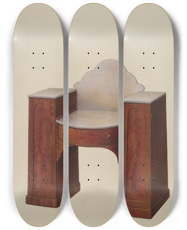 Triptych art skateboard deck of William H Edwards Dressing Table by William H Edwards
