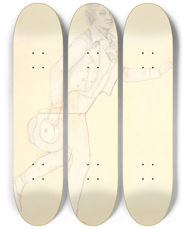 Triptych art skateboard deck of Jens Juel En Lbende Dreng by Jens Juel (1745-1802)