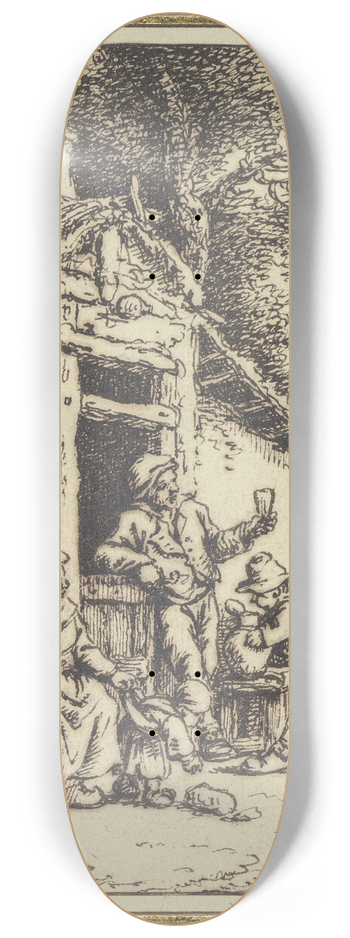 Ferdinand Kobell - Bauernpaar mit fnf Angehrigen vor einem Haus 8.25 inch art skate deck