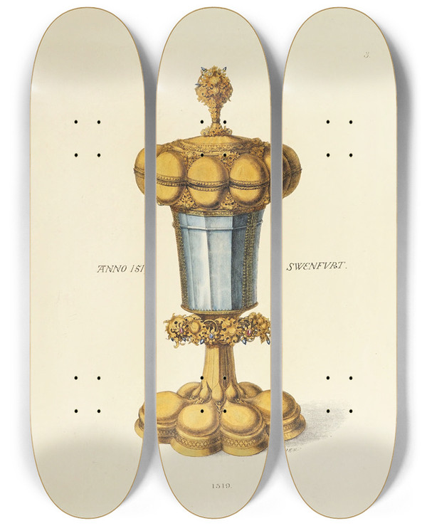 Triptych art skateboard deck of Carl Becker Kunstwerke Und Gerathschaften Des Mittelalters Und Der Renaissance Pl03 by Carl Becker (19-)