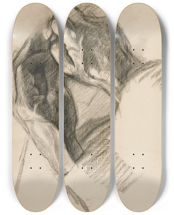 Triptych art skateboard deck of Edwin Austin Abbey Sketch Of Twohands_2 by Edwin Austin Abbey (1852-1911)
