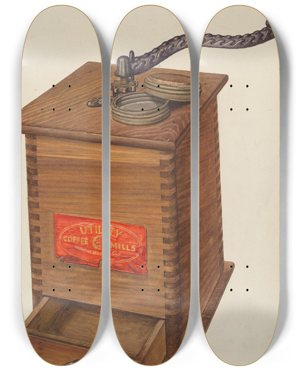 Triptych art skateboard deck of Archie Thompson Coffee Grinder_2 by Archie Thompson