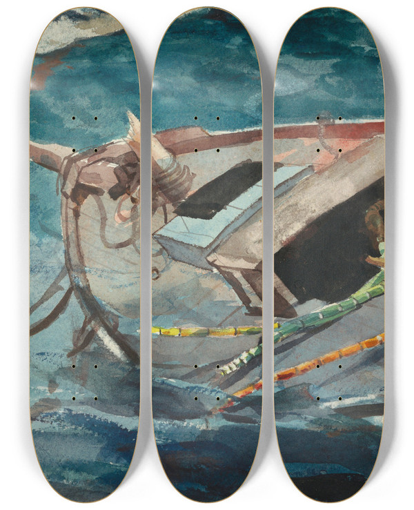 Triptych art skateboard deck of Winslow Homer Study For The Gulf Stream_2 by Winslow Homer (1836-1910)