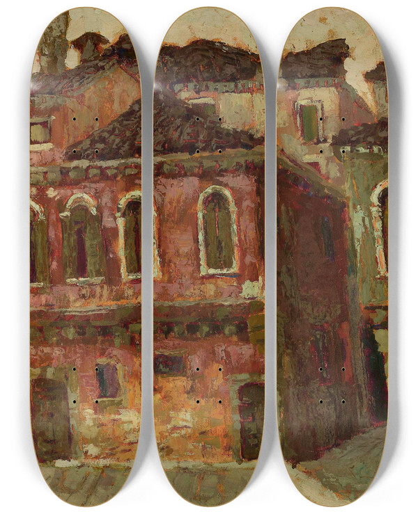 Triptych art skateboard deck of Jan Bohuszewicz Campiello S Maddalena by Jan Bohuszewicz (1878-1935)
