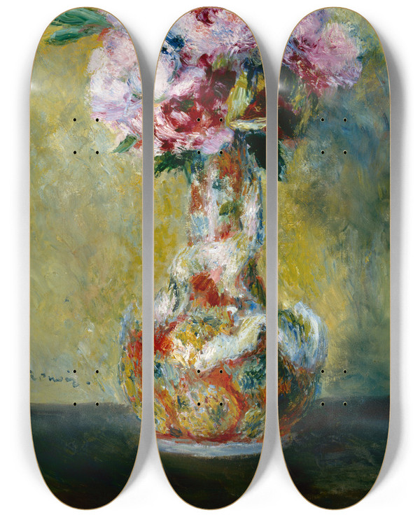 Triptych art skateboard deck of Pierreauguste Renoir Bouquet In A Vase by Pierre-Auguste Renoir (1841-1919)