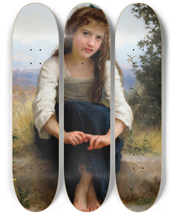 Triptych art skateboard deck of William Bouguereau Rverie by William Bouguereau (1825-1905)