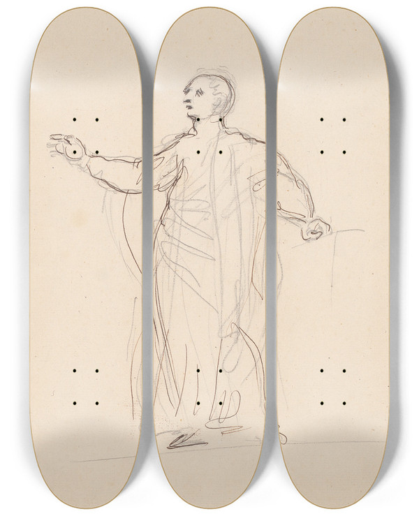 Triptych art skateboard deck of Sir Joshua Reynolds Standing Man Gesturing by Sir Joshua Reynolds (1723-1792)