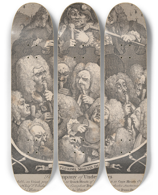 Triptych art skateboard deck of William Hogarth A Consultation Of Physicians by William Hogarth (1697-1764)