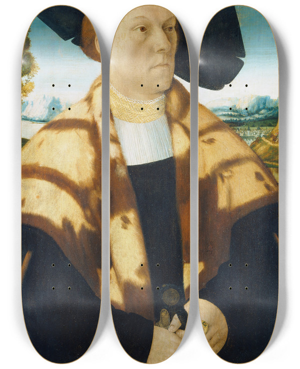 Triptych art skateboard deck of Conrad Faber Von Kreuznach Portrait Of Johann Stralenberg by Conrad Faber Von Kreuznach (1490-1553)