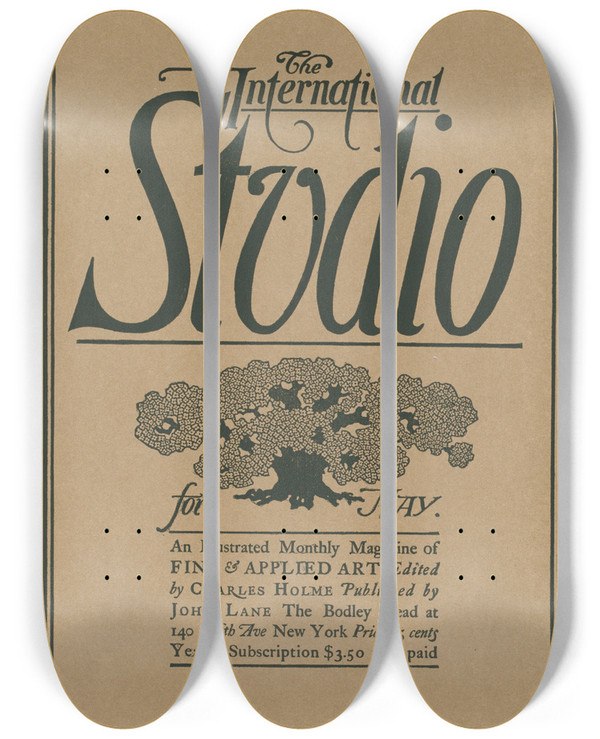 Triptych art skateboard deck of Will Bradley The International Studio For May May 1897 by Will Bradley (1868-1962)