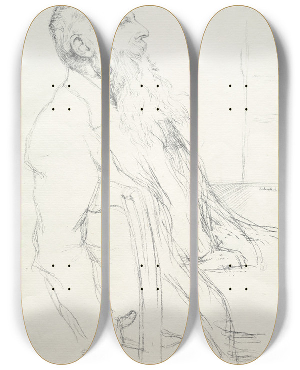 Triptych art skateboard deck of William Rothenstein Auguste Rodin_2 by William Rothenstein (1872-1945)