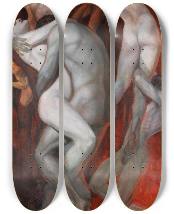 Triptych art skateboard deck of Arnold Frdric Rechberg Die Verdammten by Arnold Frederic Rechberg (1879-1947)