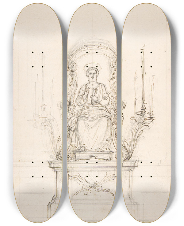 Triptych art skateboard deck of Luigi Vanvitelli Saint Peter Enthroned by Luigi Vanvitelli (1700-1773)