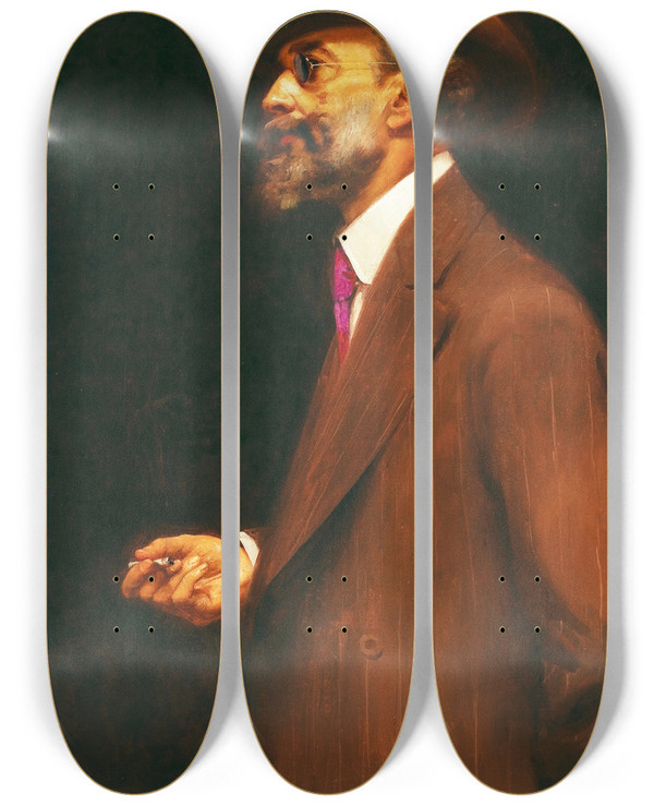 Triptych art skateboard deck of Eliseu Visconti Retrato De Gonzaga Duque by Eliseu Visconti (1866-1944)