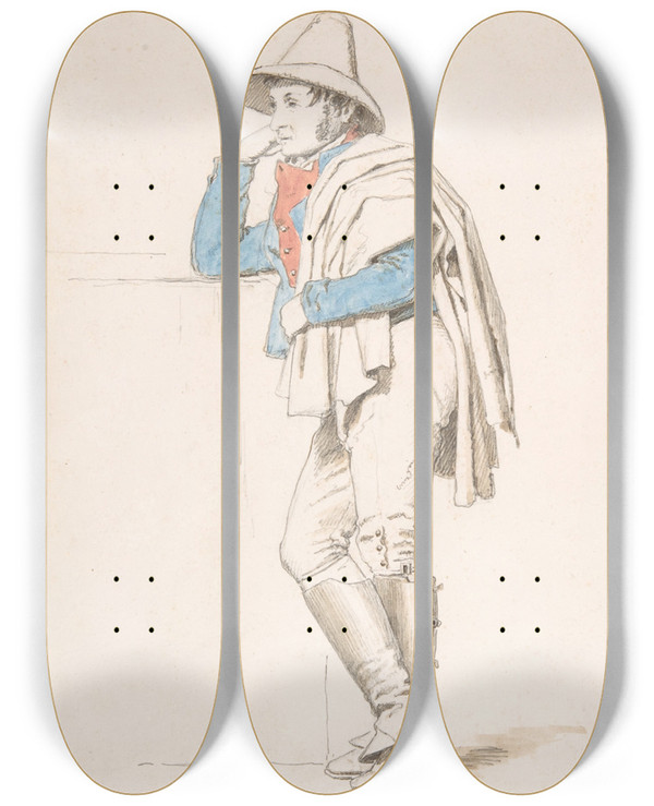 Triptych art skateboard deck of Martinus Rrbye Study Of A Roman Coachman by Martinus Rorbye (1803-1848)