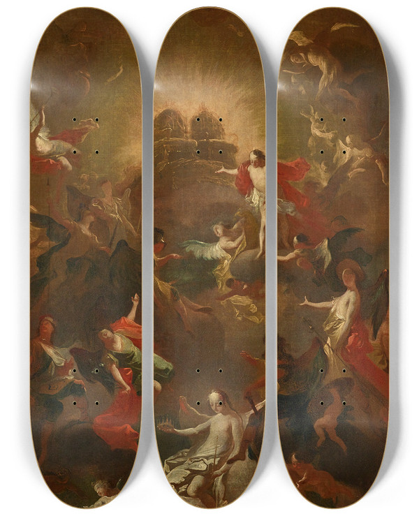 Triptych art skateboard deck of Joseph Winterhalder The Younger Christus Und Die Neun Engelchre Erwarten Maria Vor Seinem Und Ihrem Thron by Joseph Winterhalder the younger (1743-1807)