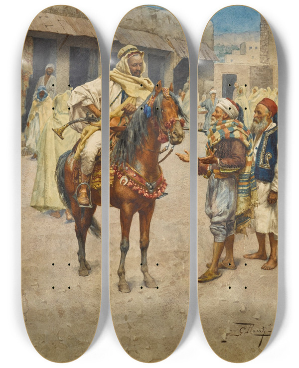 Triptych art skateboard deck of Giulio Rosati The Messenger_2 by Giulio Rosati (1858-1917)