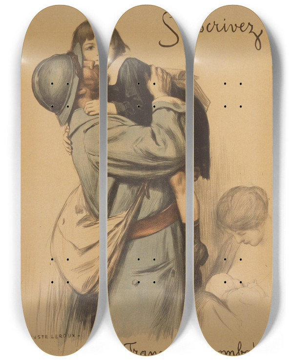 Triptych art skateboard deck of Auguste Leroux 3E Emprunt De La Dfense Nationale by Auguste Leroux (1871-1954)
