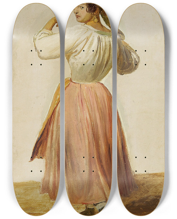 Triptych art skateboard deck of Wilhelm Marstrand Studie Af Dansende Italienerinde by Wilhelm Marstrand (1810-1873)