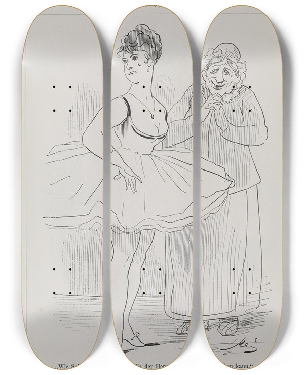 Triptych art skateboard deck of Karel Klic Bilderbuch Fur Hagestolze Pl090 by Karel Klic (1841-1926)