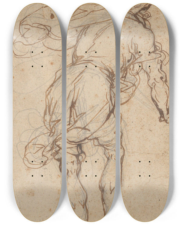 Triptych art skateboard deck of Alessandro Maganza Male Figure Seen From Behind by Alessandro Maganza (1556-1630)