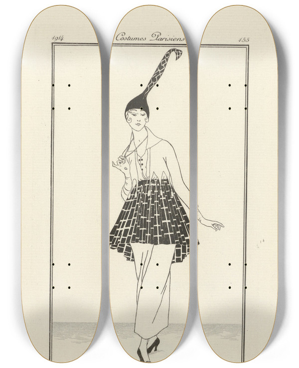Triptych art skateboard deck of Jan Van Brock Robe De Serge Bleu_2 by Jan Van Brock (19-20-)