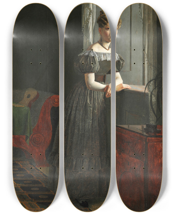 Triptych art skateboard deck of Christen Kbke Portrt Af Kunstnerens Sster Conradine Kbke 1830 by Christen Kobke (1810-1848)