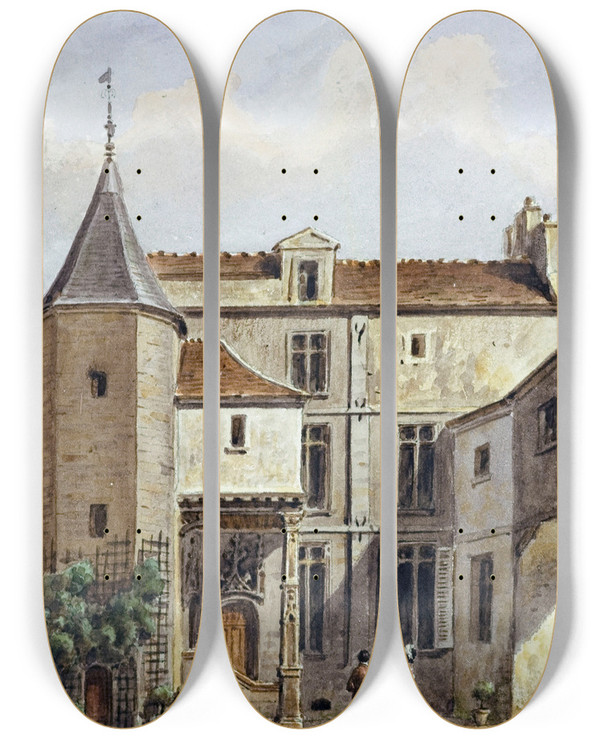 Triptych art skateboard deck of Augustesbastien Bnard Maison Dite De Saintlouis Rue Des Marmousets Saint Marcel by Auguste-Sbastien Bnard (1810-1873)