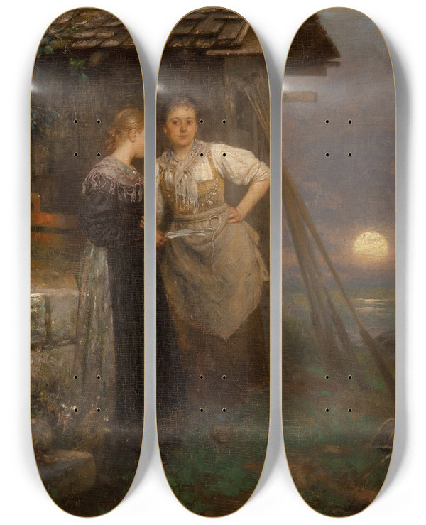 Triptych art skateboard deck of Johann Friedrich Engel The Love Letter by Johann Friedrich Engel (1844-1921)