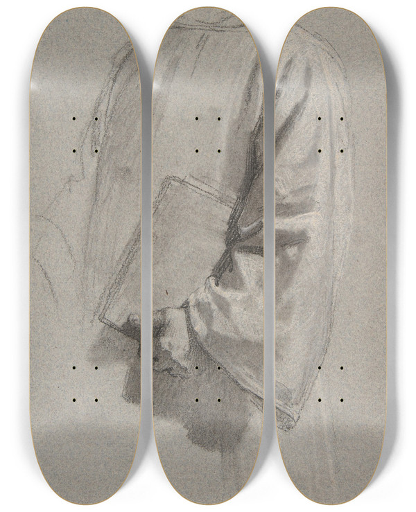 Triptych art skateboard deck of Isidore Pils Drapery Study For A Cleric_3 by Isidore Pils (1815-1875)