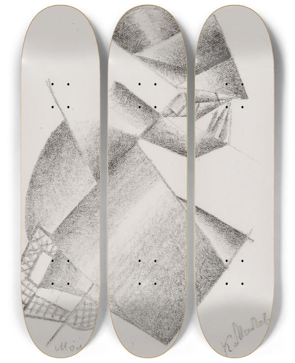 Triptych art skateboard deck of Kazimir Malevich Untitled Prayer by Kazimir Malevich (1879-1935)