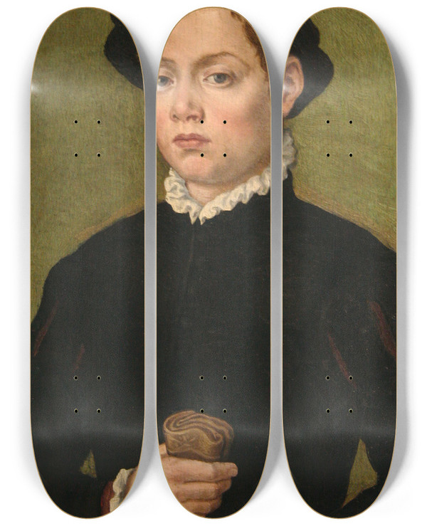 Triptych art skateboard deck of Sofonisba Anguissola Young Man by Sofonisba Anguissola (1530-1625)