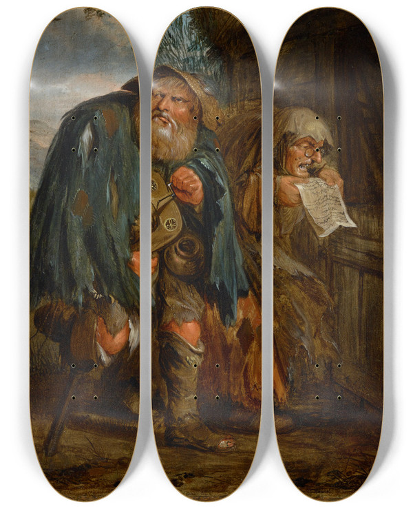 Triptych art skateboard deck of Adriaen Pietersz Van De Venne A Beggars Couple by Adriaen Pietersz Van De Venne (1589-1662)