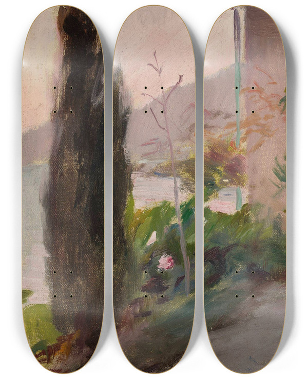 Triptych art skateboard deck of Jan Cigliski Garden Of The Bakhchidere Villa In Yalta From The Journey To Crimea_2 by Jan Ciaglinski (1858-1913)