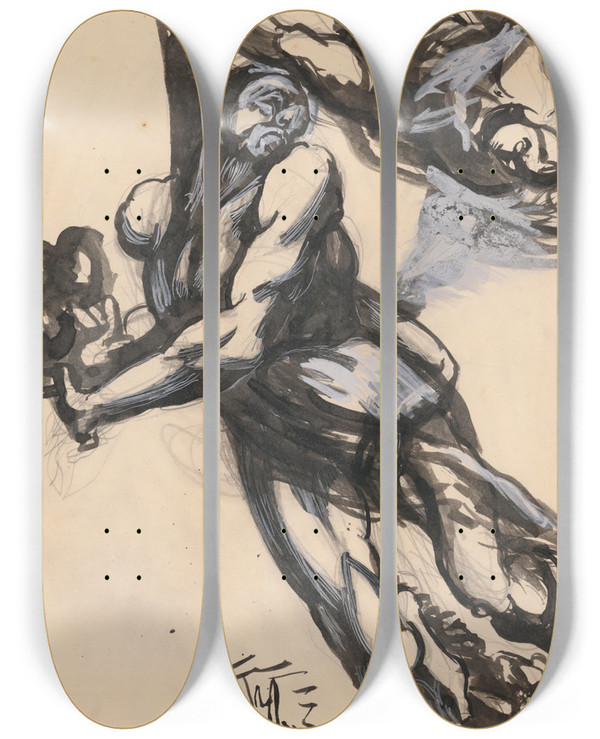 Triptych art skateboard deck of Jn Novk Figurlna Kompozcia_3 by Jan Novak (1921-1944)