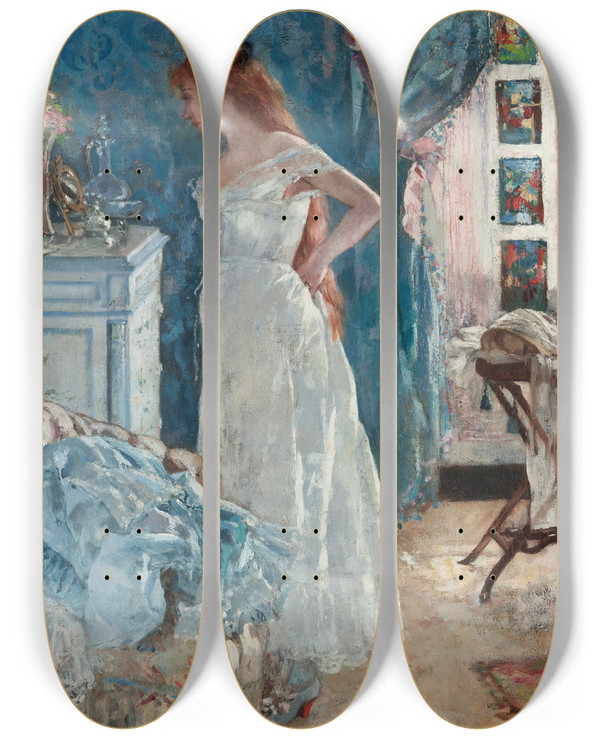 Triptych art skateboard deck of Henri Gervex La Toilette by Henri Gervex (1852-1929)
