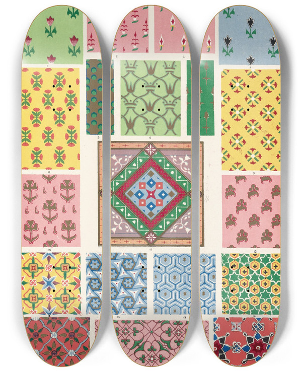 Triptych art skateboard deck of Owen Jones Persian No1 by Owen Jones (1809-1874)