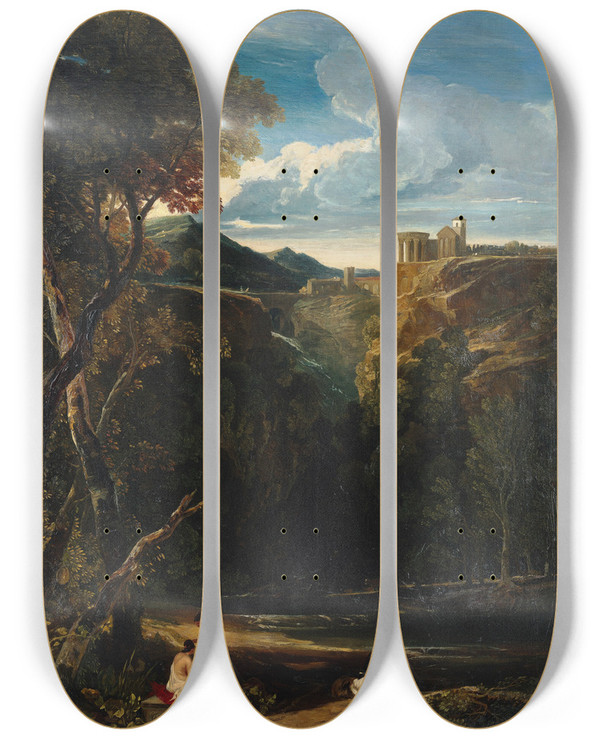 Triptych art skateboard deck of William James Mller Tivoli by William James Muller (1812-1845)