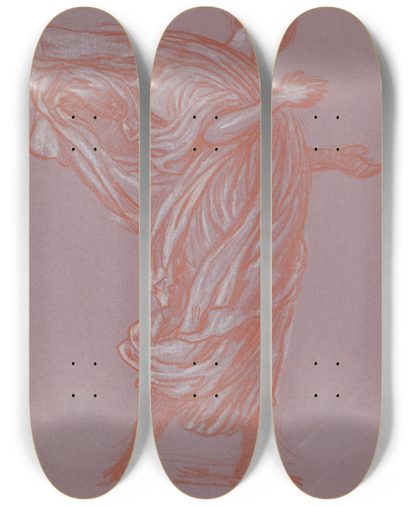 Triptych art skateboard deck of Elihu Vedder Study For Greek Girls Bathing Xvi by Elihu Vedder (1836-1923)
