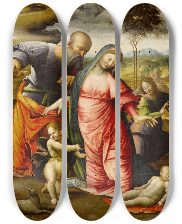 Triptych art skateboard deck of Domenico Beccafumi The Madonna Saint Joseph The Infant Baptist And An Angel Adoring The Infant Christ The Feigen Adoration by Domenico Beccafumi (1486-1551)