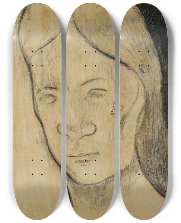 Triptych art skateboard deck of Paul Gauguin Tte Dune Femme Tahitienne by Paul Gauguin (1848-1903)