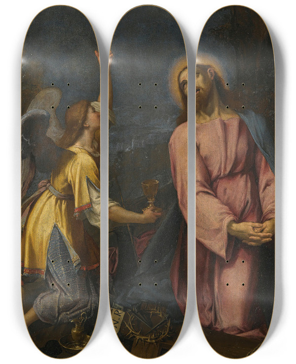 Triptych art skateboard deck of Jacopo Ligozzi Agony In The Garden by Jacopo Ligozzi (1547-1627)