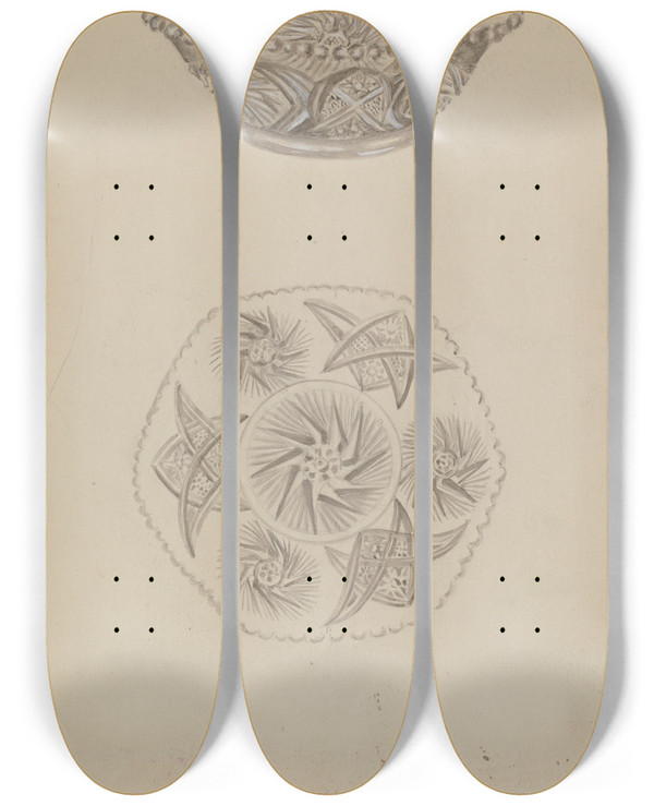 Triptych art skateboard deck of Eva Wilson Bon Bon Dish by Eva Wilson