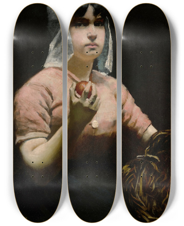 Triptych art skateboard deck of Paul Peel Frances With The Apple by Paul Peel (1860-1892)