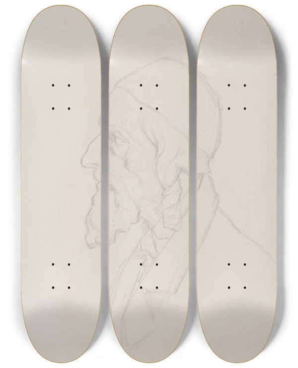 Triptych art skateboard deck of Ferdynand Bryll Szkic Popiersia Yda_1 by Ferdynand Bryll (1863-1922)