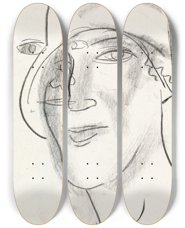 Triptych art skateboard deck of Leo Gestel Vrouwen Hoofd by Leo Gestel (1881-1941)