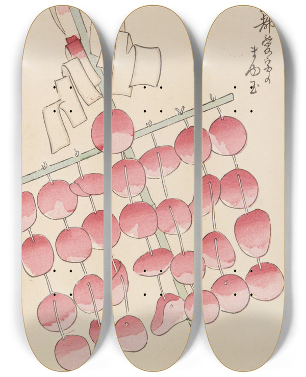 Triptych art skateboard deck of Shimizu Seif Unai No Tomo Pl 096 by Shimizu Seifu (1851-1913)