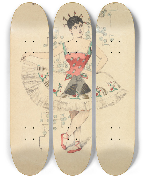 Triptych art skateboard deck of Alphonse Mucha Le Rve_1 by Alphonse Mucha (1860-1939)