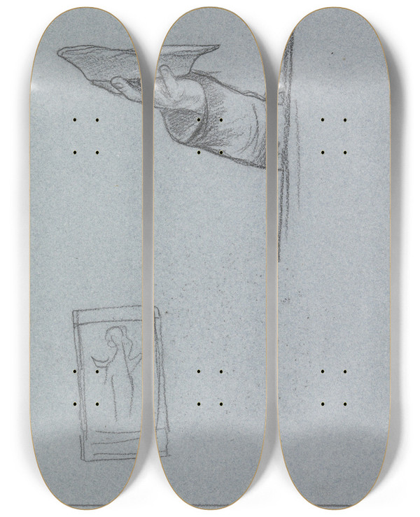 Triptych art skateboard deck of Jan Veth Studie Van Een Hand Met Een Schaaltje by Jan Veth (1864-1925)