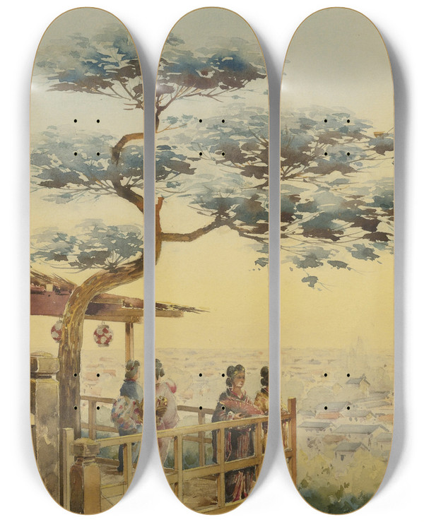 Triptych art skateboard deck of Robert Frederick Blum Yeddo Japan by Robert Frederick Blum (1857-1903)